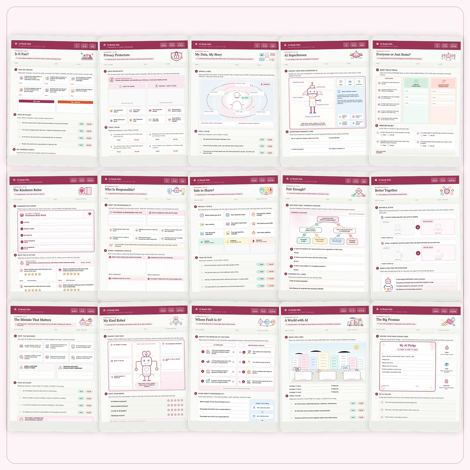 Unit 6: Kind and Fair AI worksheet collage